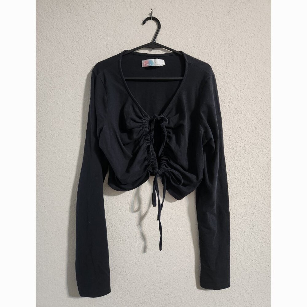 FP Beach Free People Crop Top Tie Front Long sleeve black size small